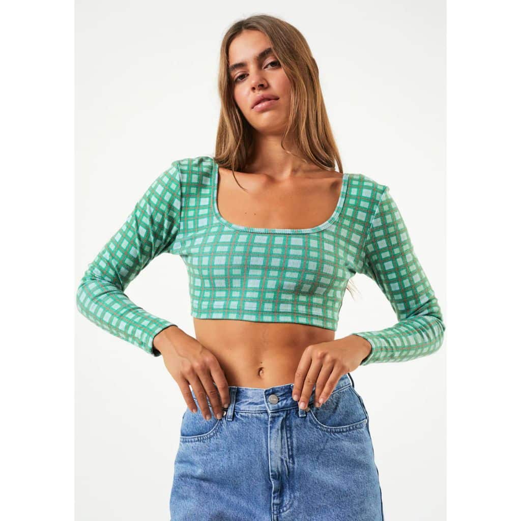 Tully Hemp Ribbed Check Long Sleeve Top