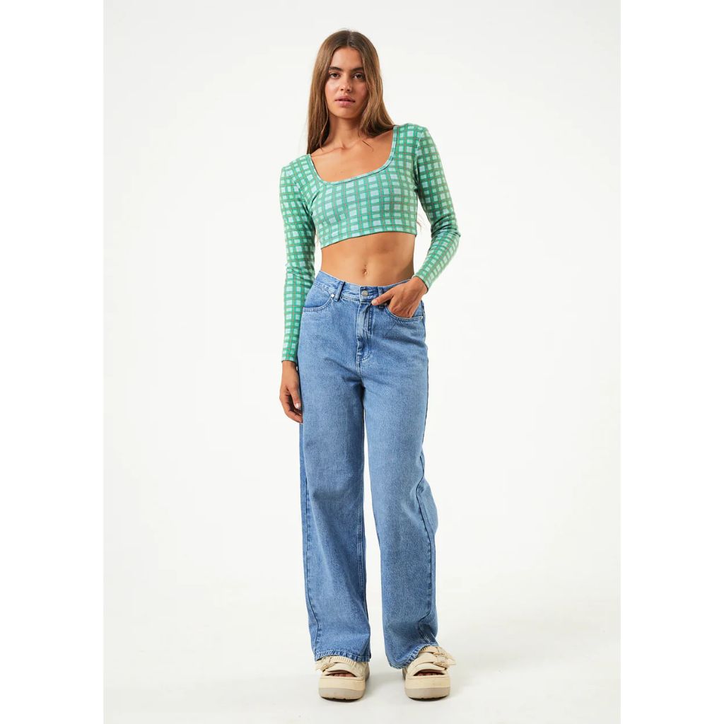 Tully Hemp Ribbed Check Long Sleeve Top
