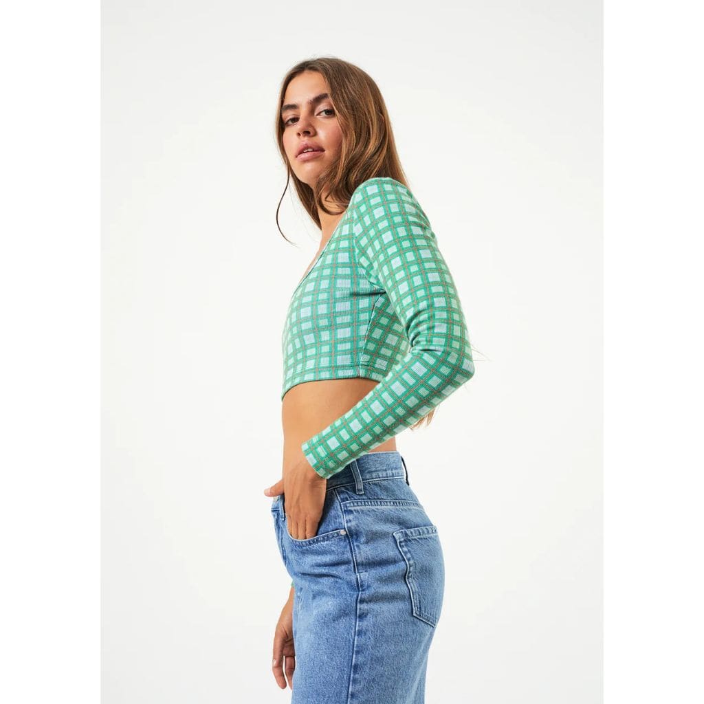 Tully Hemp Ribbed Check Long Sleeve Top