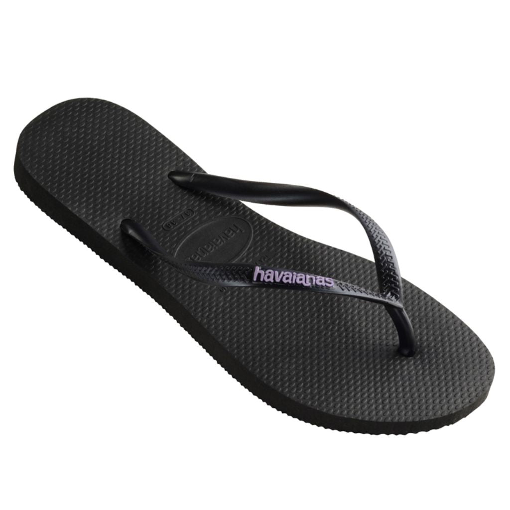 Slim Rubber Logo Black/Lilac Thongs