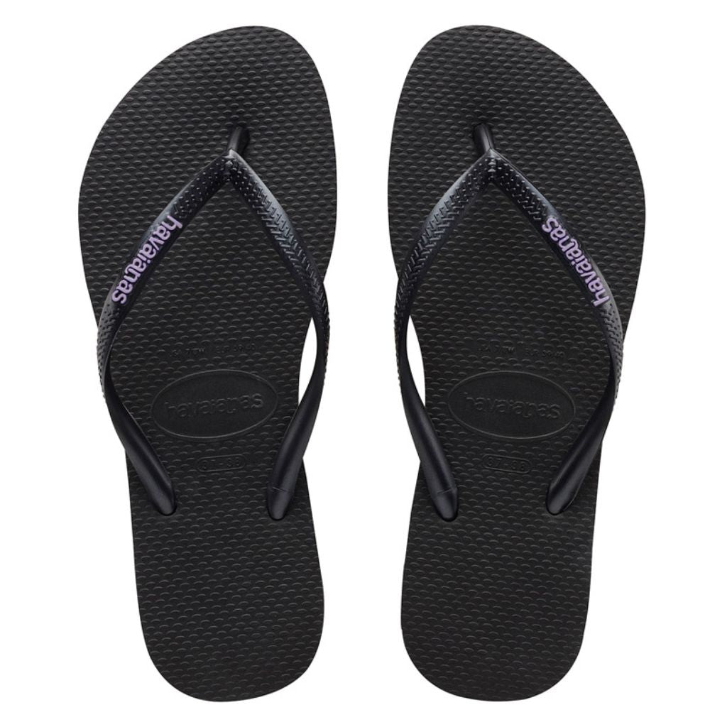 Slim Rubber Logo Black/Lilac Thongs