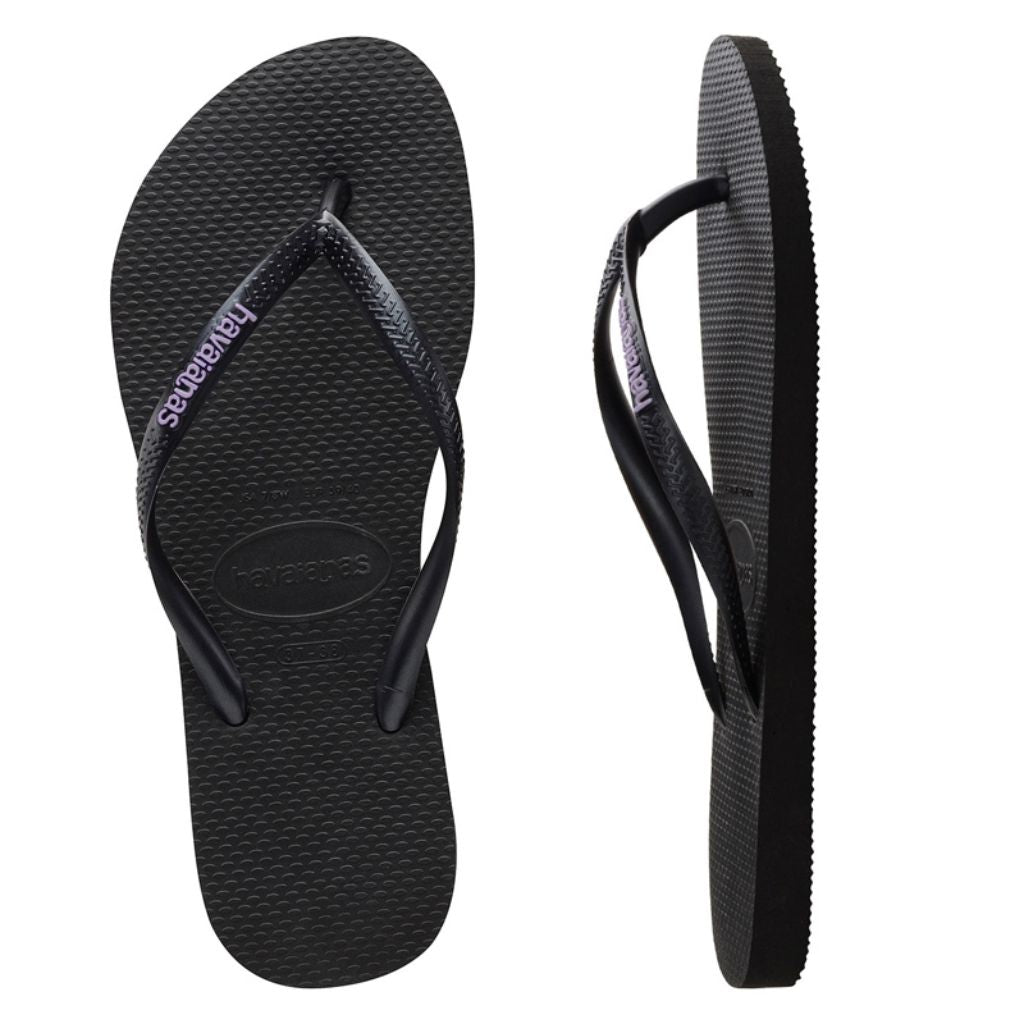 Slim Rubber Logo Black/Lilac Thongs
